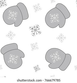 Cute Christmas mittens pattern - vector Illustration Seamless pattern mittens with snowflakes.