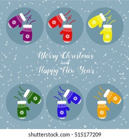 Cute Christmas mittens set- vector Illustration