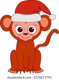 Cute christmas monkey cartoon hand drawn illustration. Graphic line vector composition, 2028 chinese new year mascot
