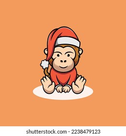 Cute Christmas monkey cartoon illustration