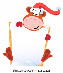 Cute christmas Monkey holding blank banner sign