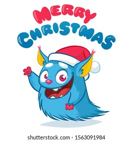 Cute Christmas Monster Vector. Holiday Cartoon Mascot. Isolated On White Background. Merry Christmas, Happy New Year Congratulation Decoration Design Element. Good For Xmas Card, Banner.