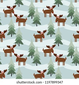 Cute Christmas moose seamless pattern. Christmas season concept.