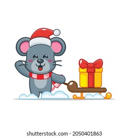 Cute christmas mouse cartoon vector illustration