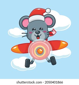 Cute christmas mouse cartoon vector illustration
