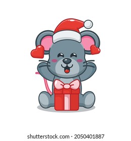 Cute Christmas Mouse Cartoon Vector Illustration