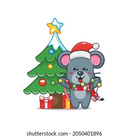 Cute christmas mouse cartoon vector illustration