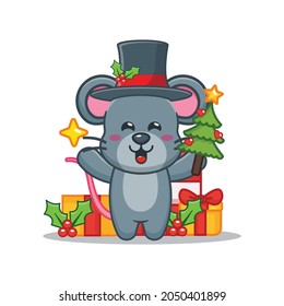 Cute christmas mouse cartoon vector illustration