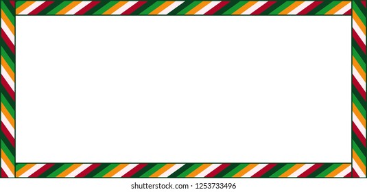 Cute Christmas or New Year border with colored striped pattern ornament isolated on white background. Vector rectangle template, banner, frame, scrapbooking element, empty copy space.