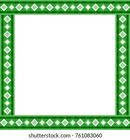 Cute christmas or new year border with rhombus pattern on green background. Vector illustration, frame, template with copy space.