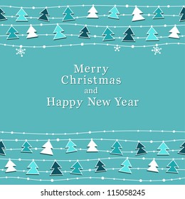 Cute Christmas and New Year card. Seamless borders. Vector illustration
