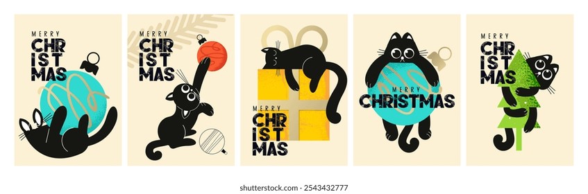 Cute Christmas and New Year Greeting Cards. Vector illustration concepts for background, greeting card, party invitation card, website banner, social media banner, marketing material.