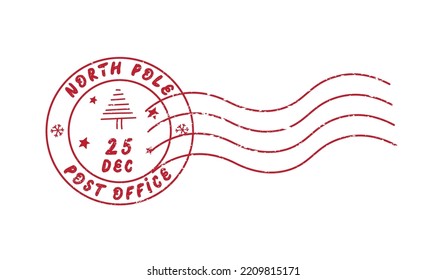 Cute Christmas and New Year postal vector stamp. North pole post office. Grunge texture.