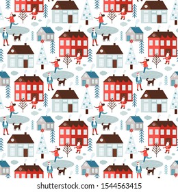 Cute Christmas and New Year seamless pattern. Vector illustration.