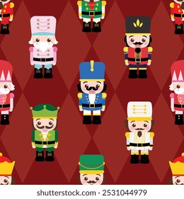 Cute Christmas nutcracker seamless pattern