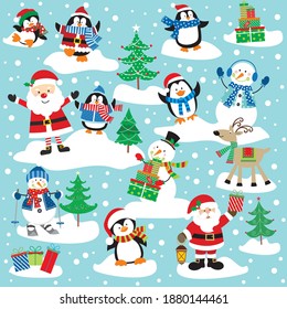 Cute christmas on the snow for greeting card, gift wrap pattern