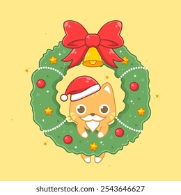 cute christmas orange cat with wreath