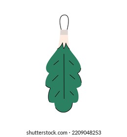 Ornamentos de navidad en forma de hoja. Bombilla de vidrio colorida para decoraciones de año nuevo. baubles y adornos. Juguete y decoración navideños. Figura para el árbol de abetos. Plano minimalista dibujado a mano