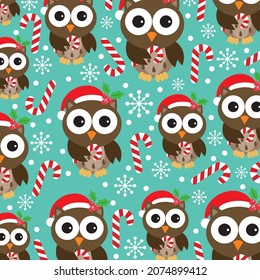 Cute christmas owl pattern for christmas card, gift wrap design