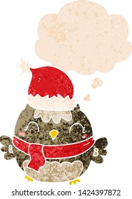 cute christmas owl with thought bubble in grunge distressed retro textured style