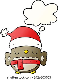 cute christmas owl with thought bubble in smooth gradient style