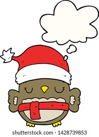 lindo búho de navidad con burbuja de pensamiento