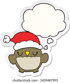 cute christmas owl with thought bubble as a printed sticker