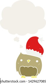 cute christmas owl with thought bubble in retro style