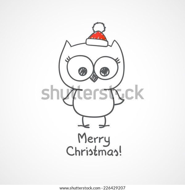 Download Cute Christmas Owl Vector Illustration Handwritten Stock Vector Royalty Free 226429207 PSD Mockup Templates