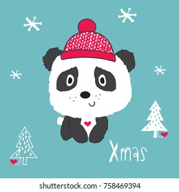 cute christmas panda bear vector illustration