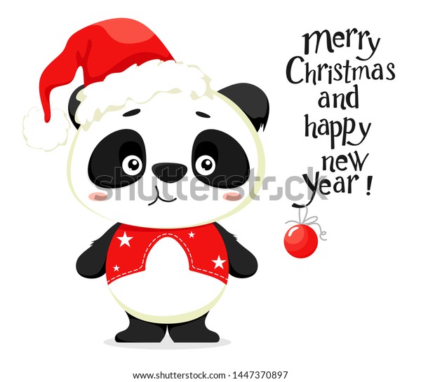 Cute Christmas Panda Cartoon Style Handwritten Stock Vector (Royalty ...