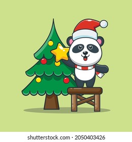 Cute christmas panda cartoon vector illustration