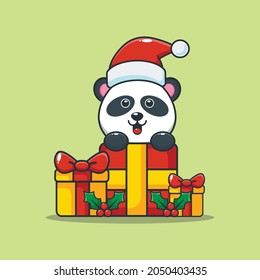 Cute christmas panda cartoon vector illustration