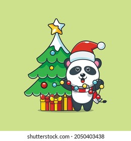 Cute christmas panda cartoon vector illustration