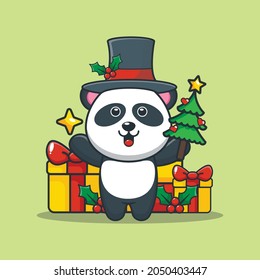 Cute christmas panda cartoon vector illustration