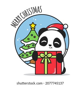 cute christmas panda with present