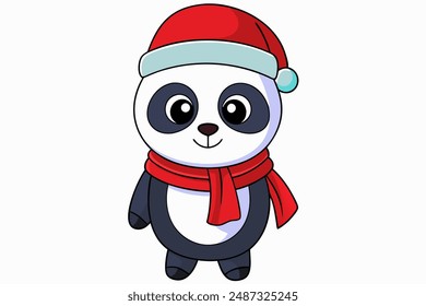 Cute Christmas Panda in Santa Hat - Festive Animal Cartoon for Kids , Merry Christmas   Happy New Year Illustration
