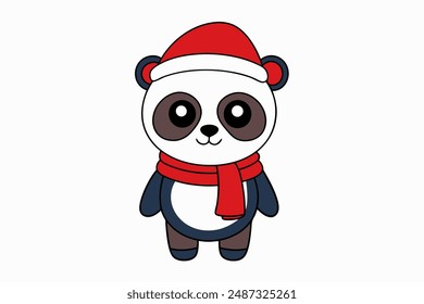 Cute Christmas Panda in Santa Hat - Festive Animal Cartoon for Kids , Merry Christmas   Happy New Year Illustration