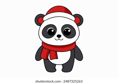 Cute Christmas Panda in Santa Hat - Festive Animal Cartoon for Kids , Merry Christmas   Happy New Year Illustration