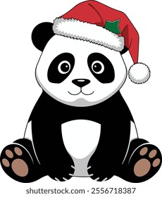 Cute Christmas Panda in Santa Hat - Festive Animal.