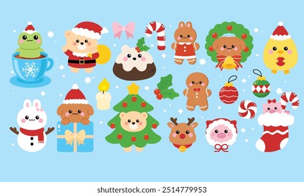 Cute Christmas party animals character decoration banner 