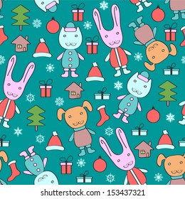 Cute Christmas pattern with animals