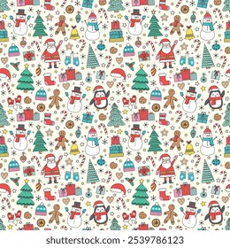 Cute Christmas pattern with colourful decorations. Wallpaper concept. Vector illustration