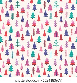 Lindo patrón de Navidades con árboles de colores. Concepto de Fondo de pantalla. Ilustración vectorial