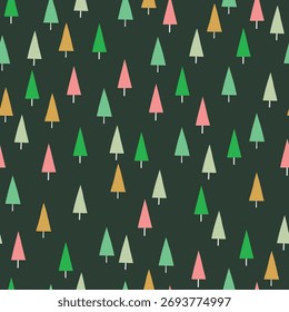 Nettes Weihnachtsmuster mit bunten Bäumen. Minimalistisches Tapetenkonzept. Vektorgrafik