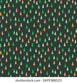 Cute Christmas pattern with colourful trees. Minimalist wallpaper concept. Vector illustration