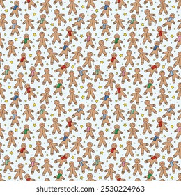 Cute Christmas pattern with cute gingerbread cookies. Wallpaper concept. Vector illustration