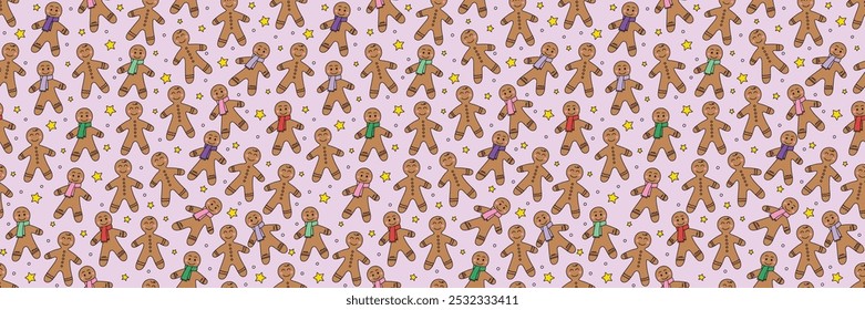Cute Christmas pattern with cute gingerbread cookies. Wallpaper concept. Vector illustration
