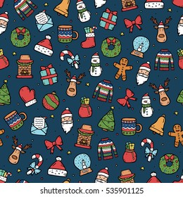Cute Christmas pattern on blue background