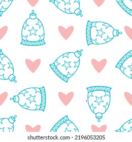 Cute Christmas pattern on a delicate background with hearts and bells for factory prints, children's clothing, wrapping paper and gift wrapping.